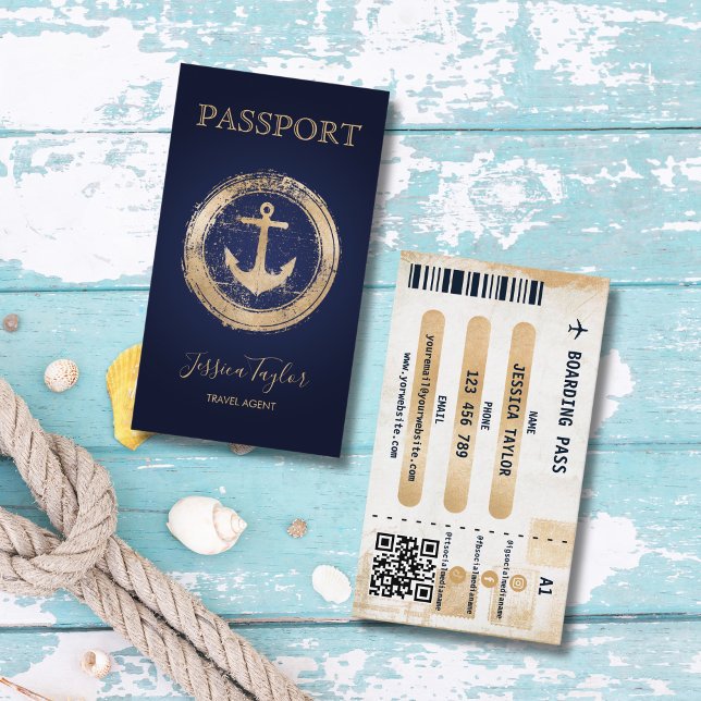 Carte De Visite Passport Travel Agent World Map Boarding Pass (Créateur téléchargé)