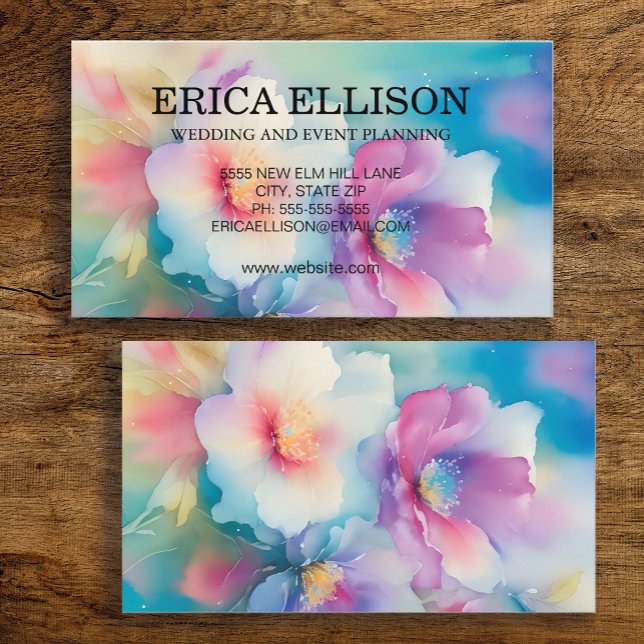 Carte De Visite Pastel Aquarelle Feminine Florale Professionnelle (Pastel watercolor floral business card for women.  )