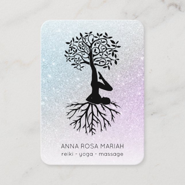 Carte De Visite *~* Pastel Arbre de Vie Yoga Femme Homme QR (Devant)