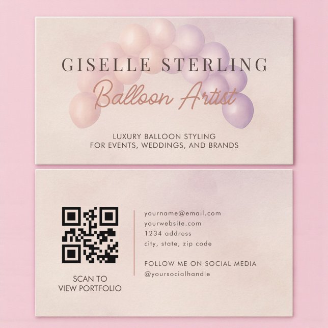 Carte De Visite Pastel Balloon Artist Decorator QR Code (Créateur téléchargé)