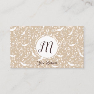 Carte De Visite Pastel Beige Floral Oiseaux tendance Monogramme In