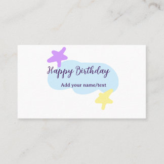 Carte De Visite Pastel blue clouds stars purple happy birthday nam