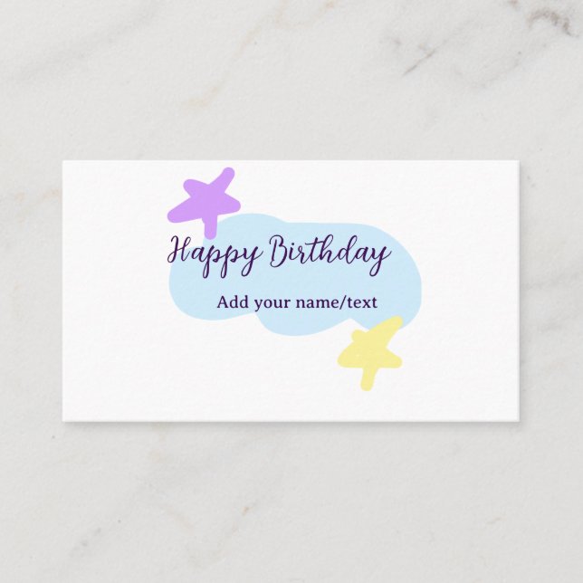 Carte De Visite Pastel blue clouds stars purple happy birthday nam (Devant)