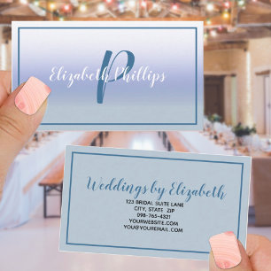 Carte De Visite Pastel Blue Ombre Lettre Initiale Monogramme Desig