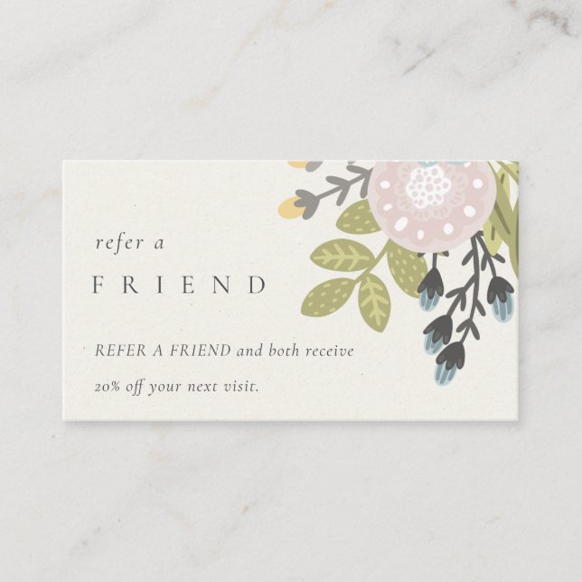 Carte De Visite Pastel Boho Blush Blue Green Floral Référer Un Ami (Devant)