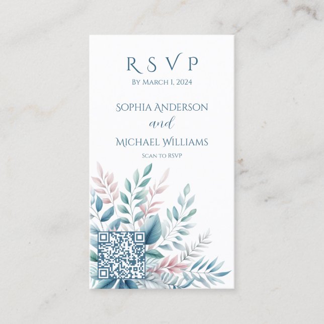 Carte De Visite Pastel Botanique Mariage-RSVP-QR code- (Devant)