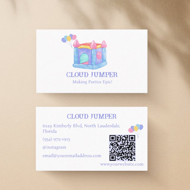 Carte De Visite Pastel Bounce House Rentals Code QR (Créateur téléchargé)