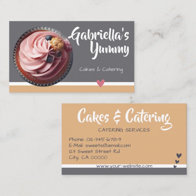 Carte De Visite Pastel Caramel Cupcake Modèle photo de gâteau (Devant / Derrière)