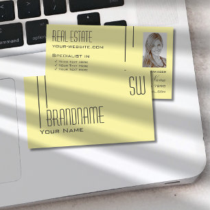 Carte De Visite Pastel clair jaune avec Monogramme et photo modern