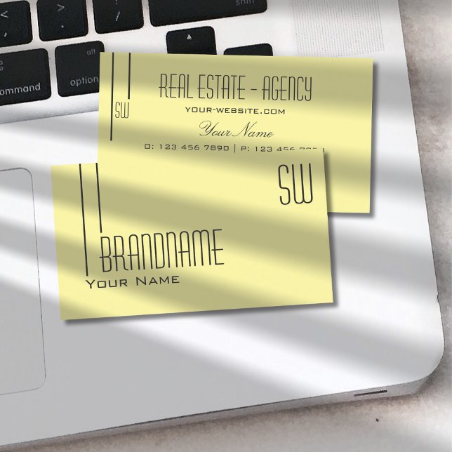 Carte De Visite Pastel clair jaune avec Monogramme professionnel (Créateur téléchargé)