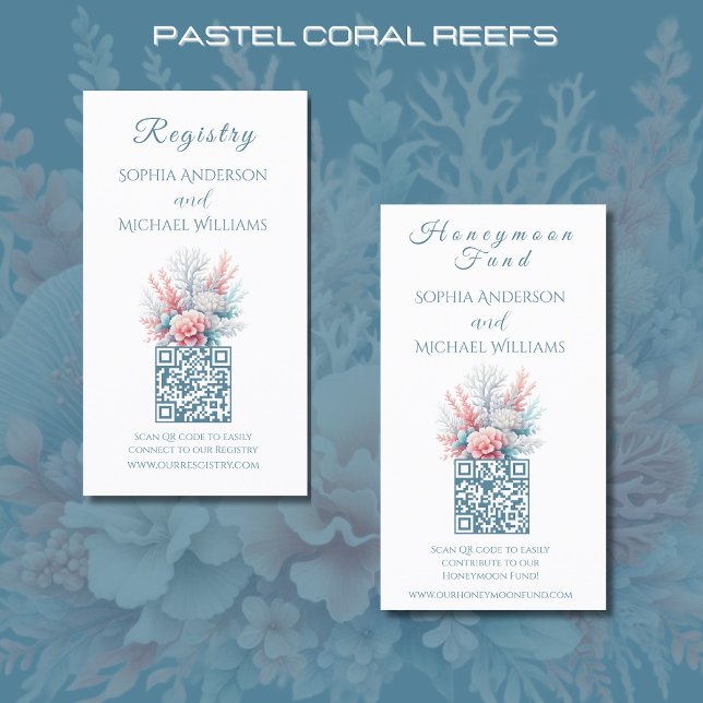Carte De Visite Pastel Coral Reefs-Registre-Lune de miel (Pastel Coral Reef Beach Wedding Collection Registry and Honeymoon Fund Card)