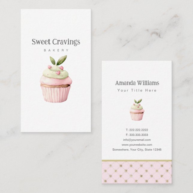 Carte De Visite Pastel Cupcake Sweet Traitements Boulangerie Aquar (Devant / Derrière)
