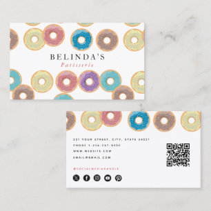 Carte De Visite Pastel Donuts & Sprinkings Pâtisserie Chef QR Code