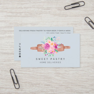Carte De Visite Pastel floral aquarelle pâtisserie boulangerie rou