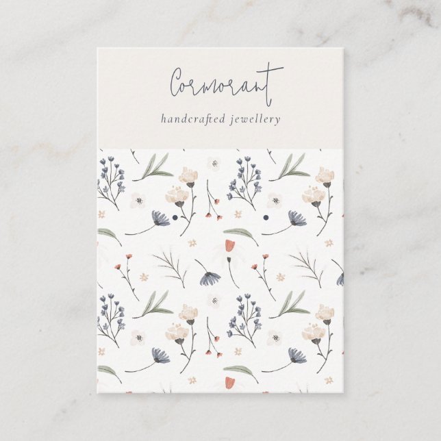 Carte De Visite Pastel Floral Blue Rust Script Porte-Stud (Devant)