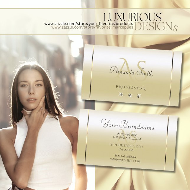 Carte De Visite Pastel Gold Crème effet Sparkle Diamonds Initiales (Créateur téléchargé)