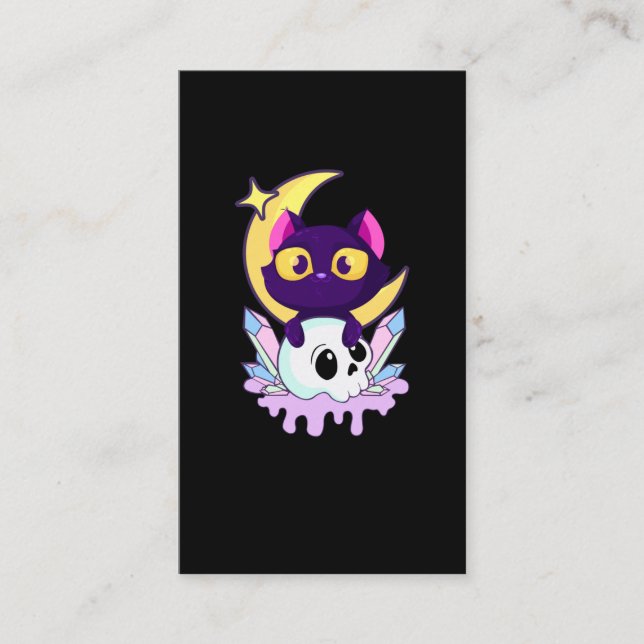 Carte De Visite Pastel Goth Moon Wiccan Animal Cat Crâne (Devant)