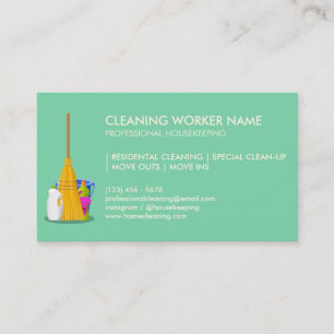 Carte De Visite Pastel Green Clean Service ménage Janitorial