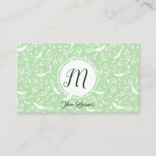 Carte De Visite Pastel Green Floral Birds Branché Monogramme Incit