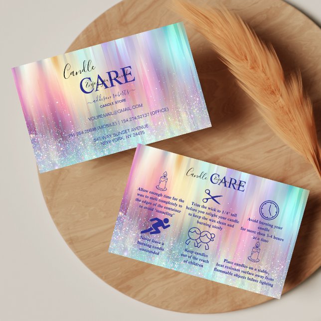 Carte De Visite Pastel Holographic Modern Candle Care (Créateur téléchargé)