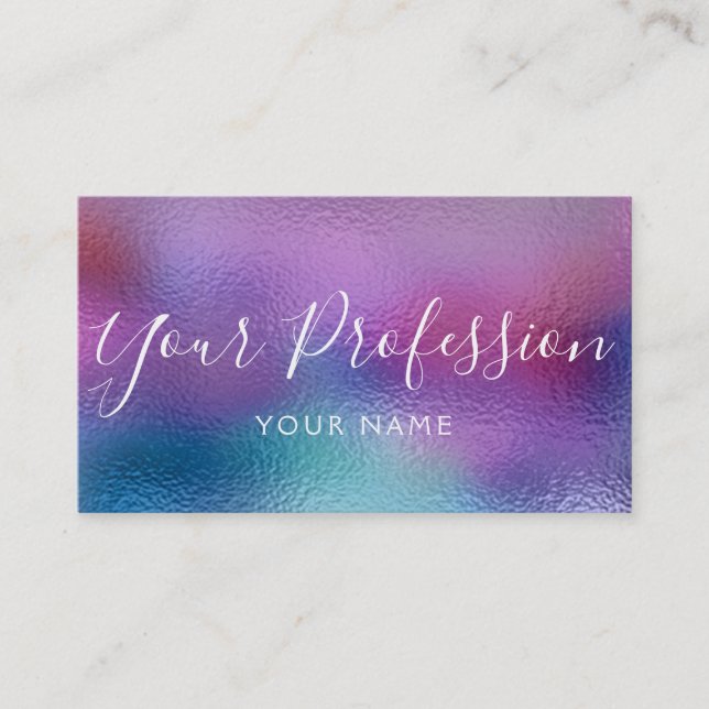 Carte De Visite Pastel Iridescente Foil Bleu, violet et Turquoise (Devant)