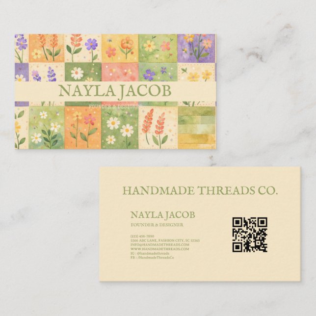 Carte De Visite Pastel joli vert violet patchwork quilt (Devant / Derrière)