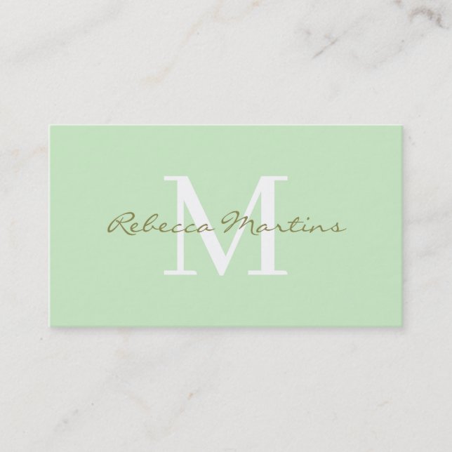 Carte De Visite Pastel light green minimalist monogram (Devant)