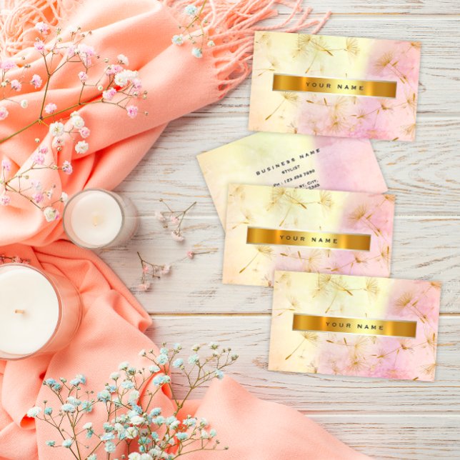 Carte De Visite Pastel Pink Gold Grungy Dandelion Confetti Vip (Pastel Pink Gold Grungy Dandelion Confetti Vip Business Card)
