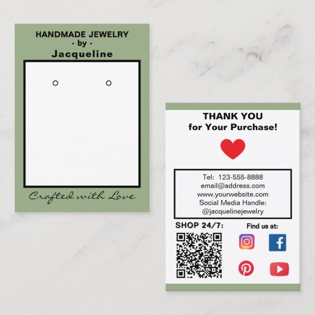 Carte De Visite Pastel Pink Jewelry Earrings Social QR Codes (Devant / Derrière)