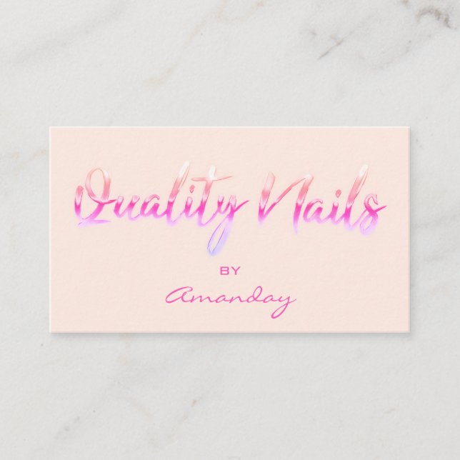 Carte De Visite Pastel Pink Qualité Clou Script QR Code Logo (Devant)