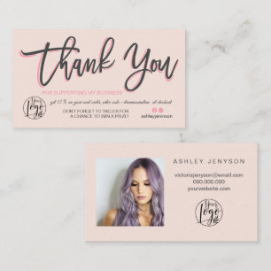Carte De Visite Pastel Pink script photo logo commander merci