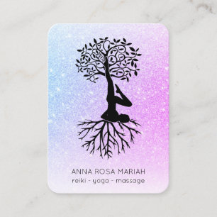 Carte De Visite *~* Pastel QR Man Tree of Life Yoga Woman