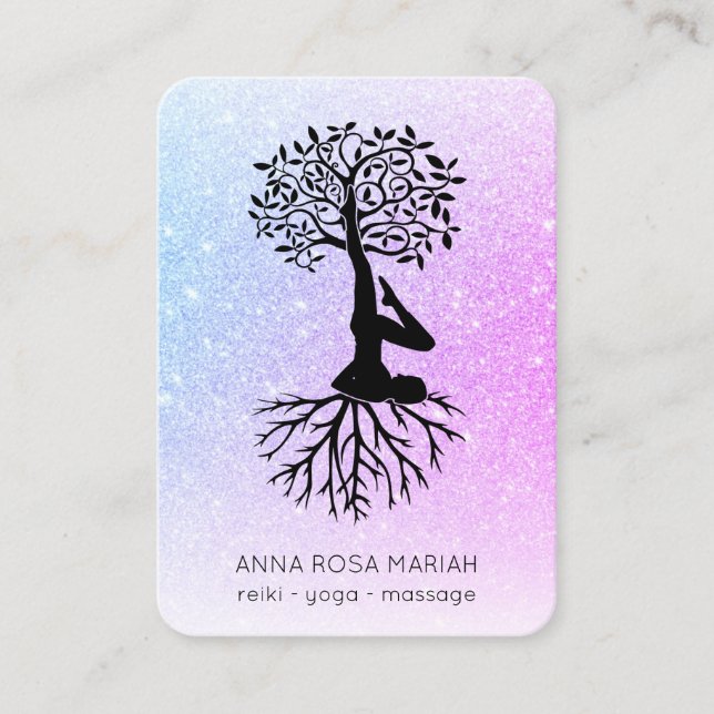 Carte De Visite *~* Pastel QR Man Tree of Life Yoga Woman (Devant)