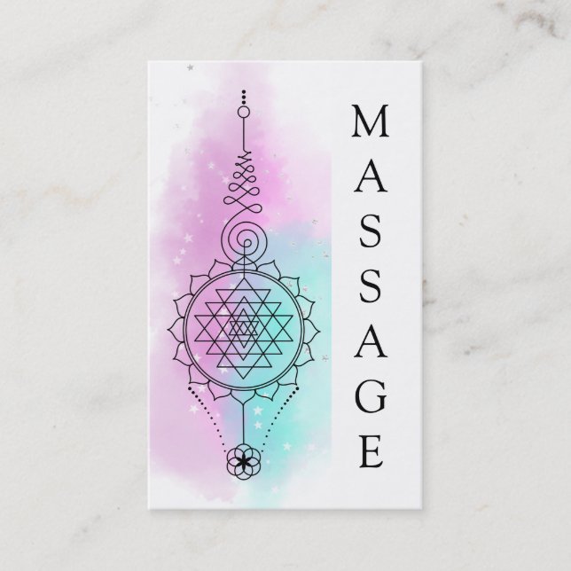 Carte De Visite *~* Pastel Rainbow Stars Massage de géométrie sacr (Devant)