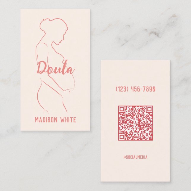 Carte de visite pastel rose Doula QR (Devant / Derrière)