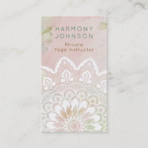 Carte De Visite Pastel rose et vert blanc Mandala Serene