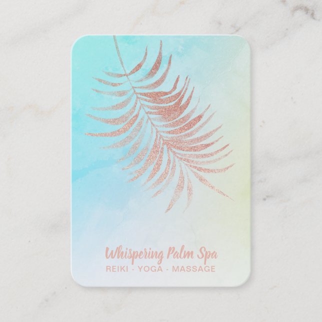 Carte De Visite *~* Pastel Rose Gold Palm Leaf Ombre Turquoise (Devant)