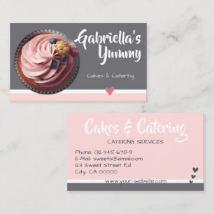 Carte De Visite Pastel rose Grey Cupcake Modèle photo de gâteau