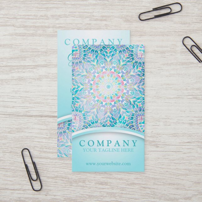 Carte De Visite Pastel Snowflake Mandala (Devant/Arrière en situation)