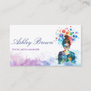 Carte De Visite Pastel Watercolor Social Media Manager Blogger