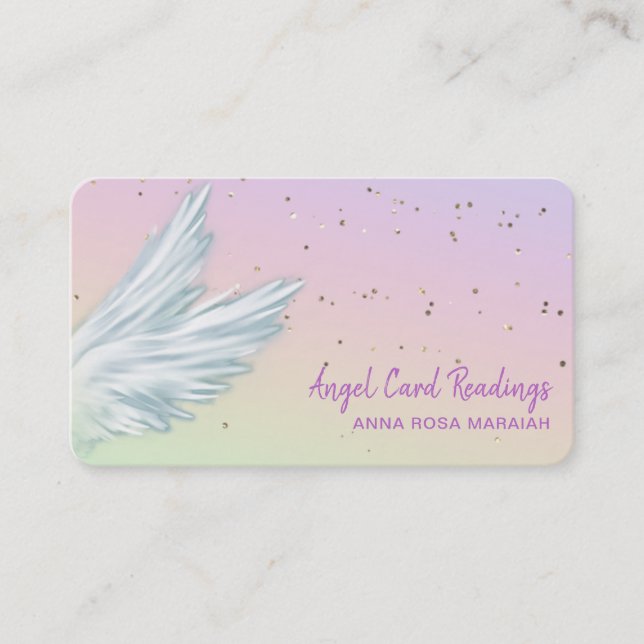 Carte De Visite *~* Pastel White Angel Wings Starry Rainbow (Devant)