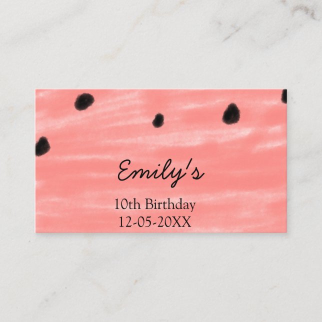 Carte De Visite Pastèque rouge noir anniversaire ajouter nom date  (Devant)