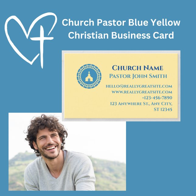 Carte De Visite Pasteur de l'église bleu jaune chrétien (Church Pastor Blue Yellow Christian Business Cards)