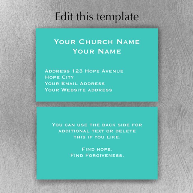 Carte De Visite Pasteur de l'église chrétienne Aqua Green White su (Customize this simple modern turquoise aqua Church pastor business card template. 
)