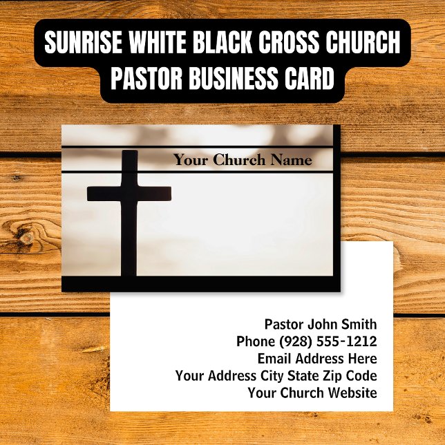 Carte De Visite Pasteur de l'église de la croix blanche au lever d (Sunrise White Black Cross Church Pastor Business Card
)
