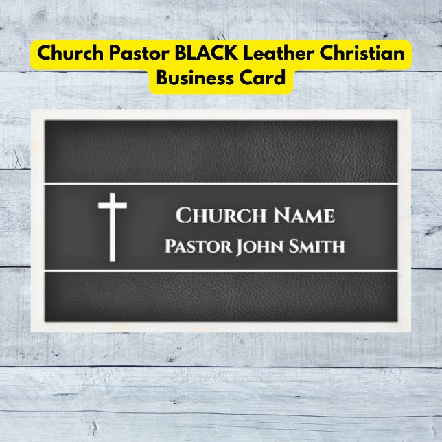 Carte De Visite Pasteur de l'église NOIR Cuir chrétien (Church Pastor BLACK Leather Christian Business Cards)