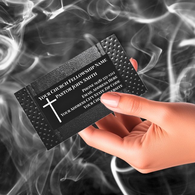 Carte De Visite Pasteur de l'église NOIR Cuir chrétien (Church Pastor BLACK Leather Christian Business Card)