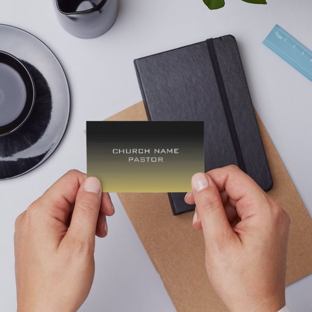 Carte De Visite Pasteur de l'Eglise Ombré d'or noir chrétien (Church Pastor Shaded Gold Black Christian Business Card)