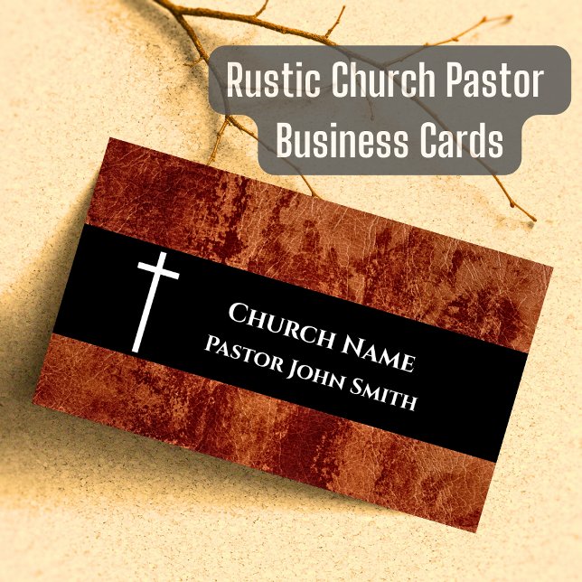 Carte De Visite Pasteur de l'église RUSTIC Leather Christian (Rustic Church Pastor Business Cards)