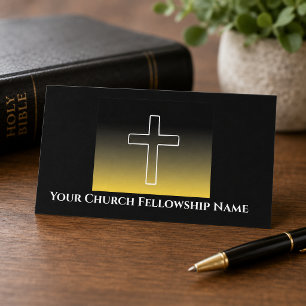 Carte De Visite Pasteur d'église au contour croix blanche or noir